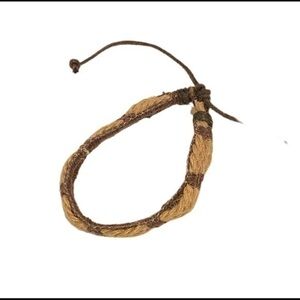 Braided Natural hemp and leather bracelet or anklet